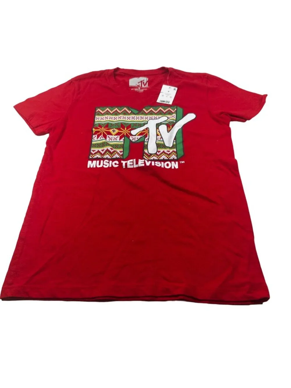 MTV Women's Size Medium Tee Shirt Holiday Graphic Short Sleeve Red New With Tags